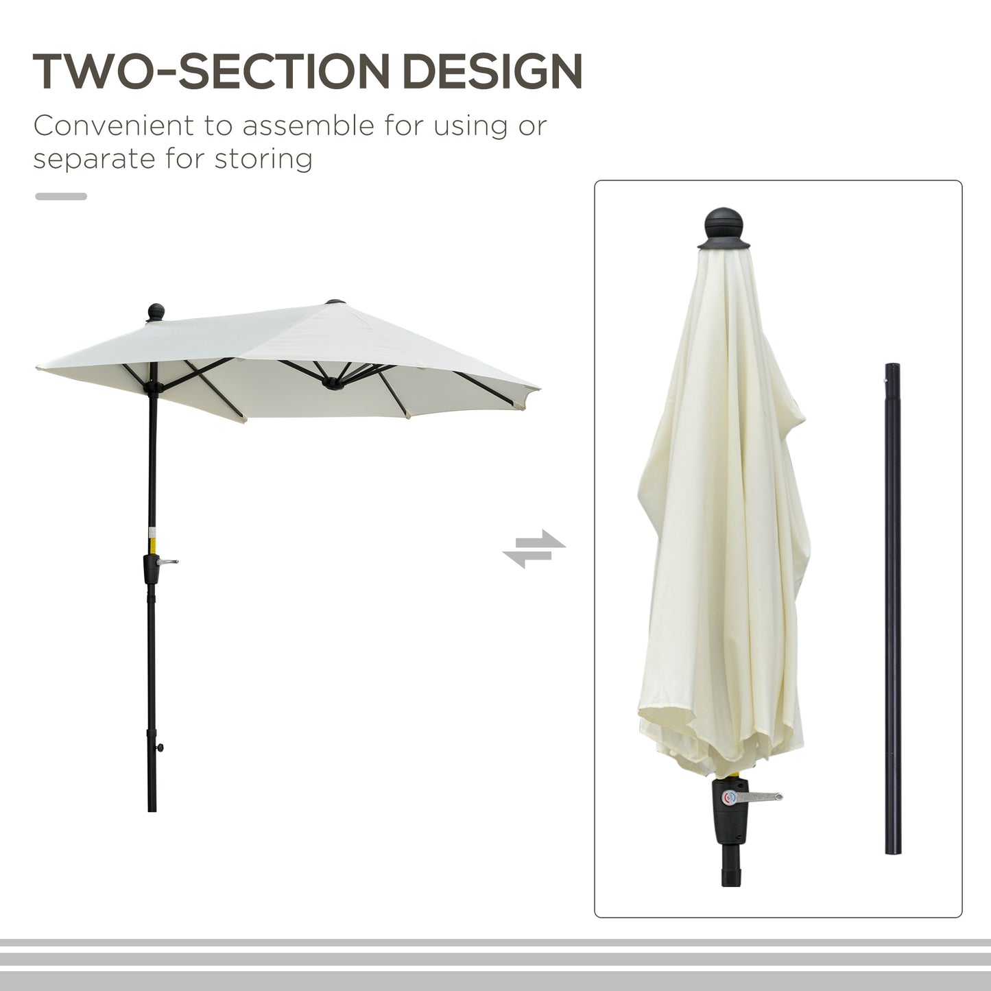 Outsunny Half Parasol: Crank-Operated Sunshade for Balconies & Gardens, Cream White Canopy