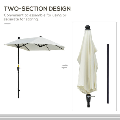 Outsunny Half Parasol: Crank-Operated Sunshade for Balconies & Gardens, Cream White Canopy