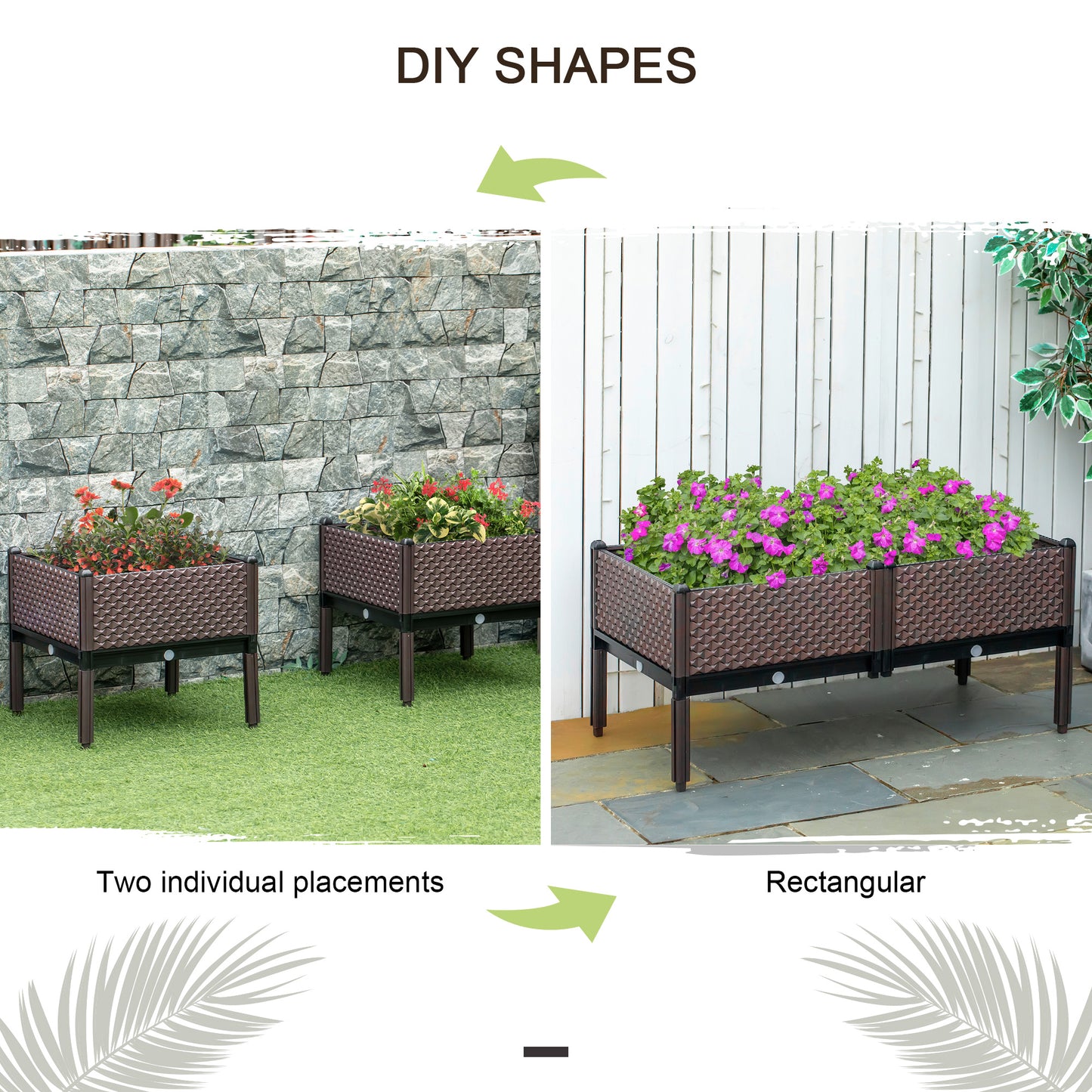 Outsunny 50cm x 50cm x 46.5cm Set of 2 Garden Raised Bed, Elevated Planter Box, Flower Vegetables Planting Container with Self-Watering Design