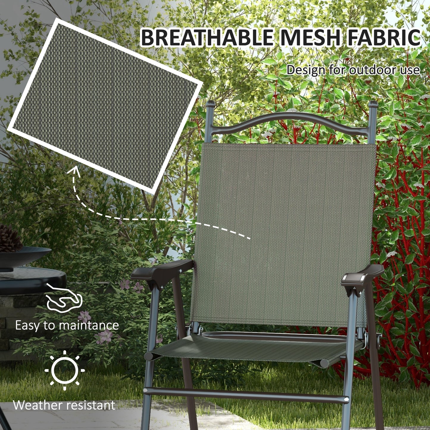 Outsunny Folding Chairs Set: Armrest, Mesh Fabric Seat for Patio, Camping & Sports, Dark Brown