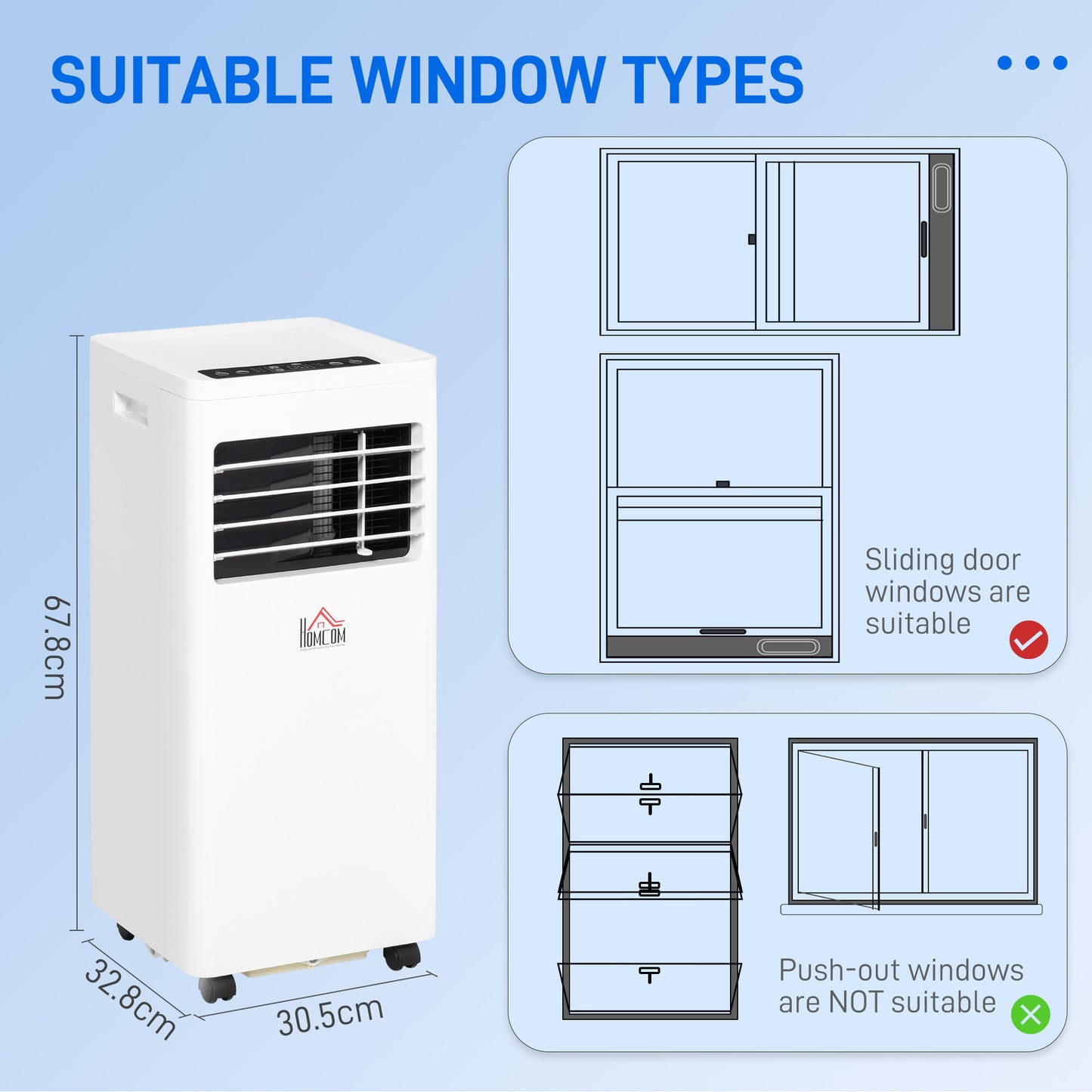 HOMCOM Mobile Air Conditioner White W/ Remote Control Cooling Dehumidifying Ventilating - 780W