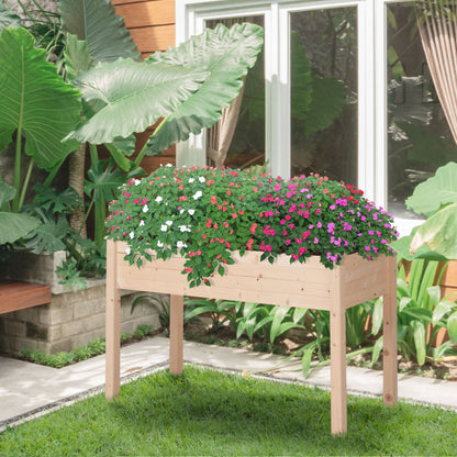 Outsunny Garden Wooden Planters， Non-Woven Fabric, Rectangular Raised Bed,Fir Wood，Indoor/Outdoor, 122.5Lx56.5Wx76H cm