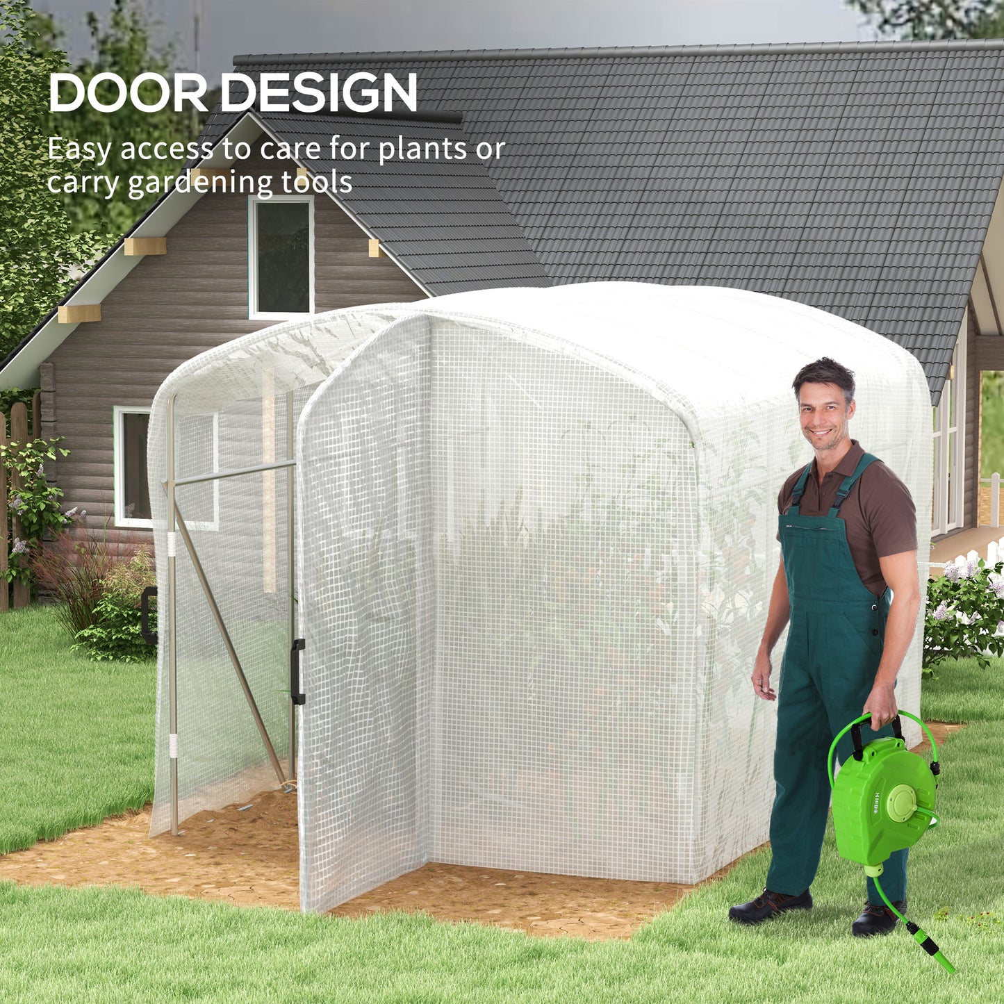 Outsunny Polytunnel Greenhouse Walk-in Grow House with UV-resistant PE Cover, Door and Galvanised Steel Frame, 2 x 2 x 2m, White