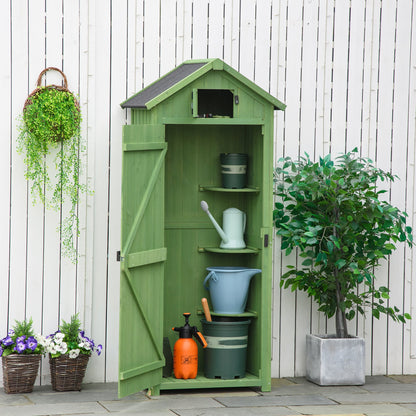 Outsunny Garden Shed Vertical Utility 3 Shelves Shed Wood Outdoor Garden Tool Storage Unit Storage Cabinet, 77 x 54.2 x 179cm - Green