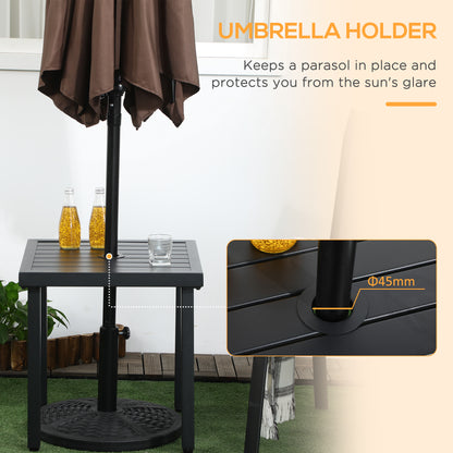 Outsunny Patio Side Table with Umbrella Hole, Durable Steel Frame, Ideal for Balcony and Garden, Black, 50x50cm