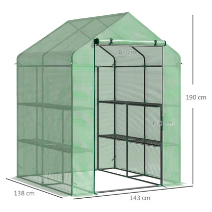 Outsunny Lean-to Greenhouse with Shelving: Removable Cover Steeple Polytunnel for Nurturing Plants, 143x138x190cm, Verdant