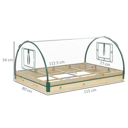 Outsunny Garden Raised Bed with Greenhouse, Wooden Planter Box with PVC Cover, Roll-Up Windows, for Vegetables, Plants, Natural Wood Effect