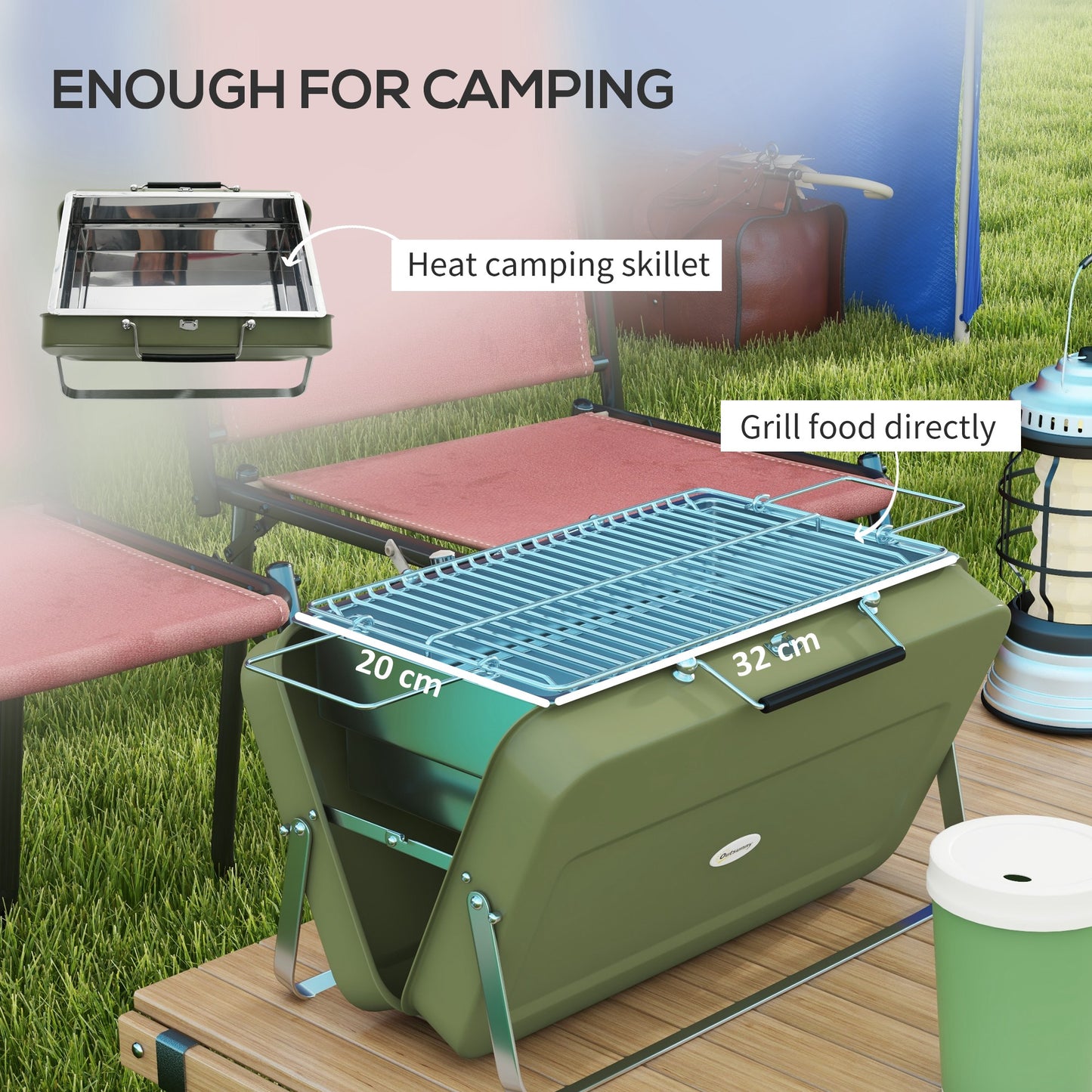 Outsunny Foldable Suitcase Design Mini Charcoal Barbecue Grill BBQ, Green