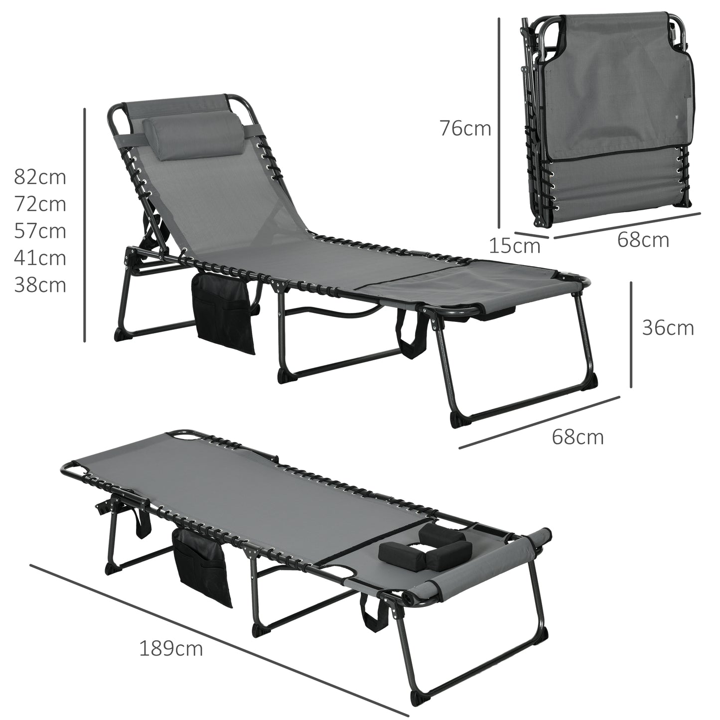 Outsunny Sunbathing Lounger: Adjustable Recliner with Reading Hole, Side Pocket & Headrest