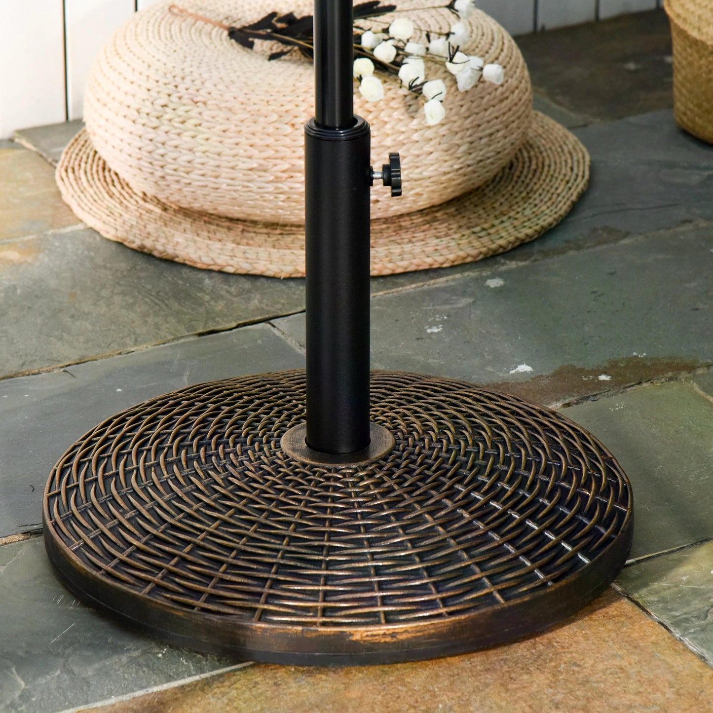 Outsunny Patio Parasol Base: Weighted 25kg Stand for Outdoor Umbrellas, Weather-Resistant, Jet Black