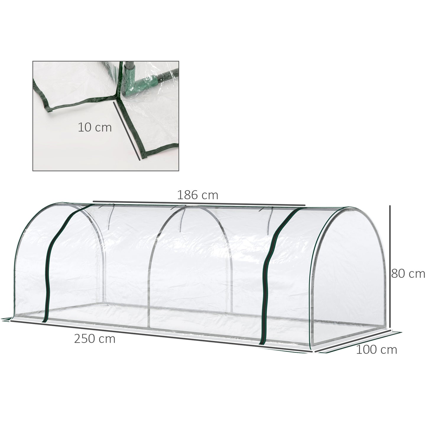 Outsunny Transparent Tunnel Greenhouse: Outdoor Grow House with Steel Frame & PVC Cover, 250x100x80cm