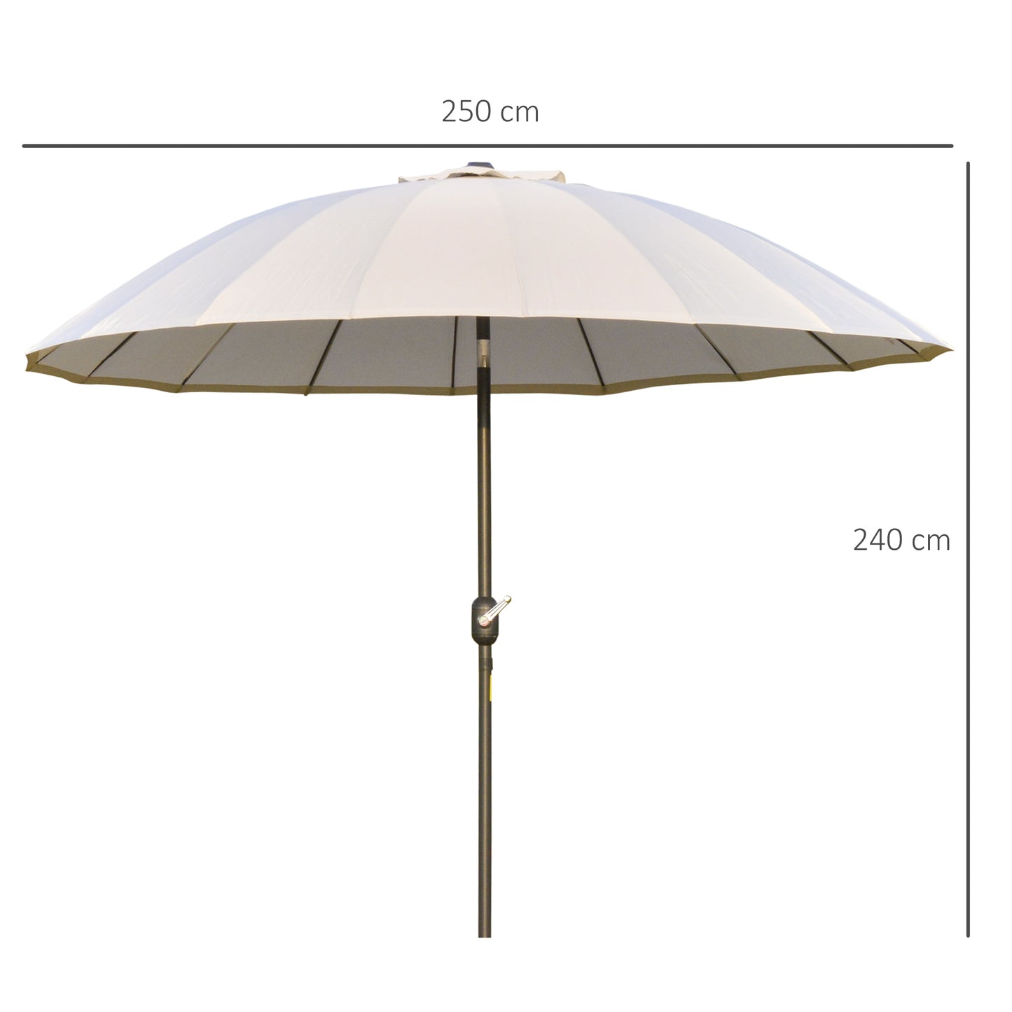 Outsunny Ф255cm Patio Parasol Umbrella Outdoor Market Table Parasol with Push Button Tilt Crank and Sturdy Ribs for Garden Lawn Backyard Pool White
