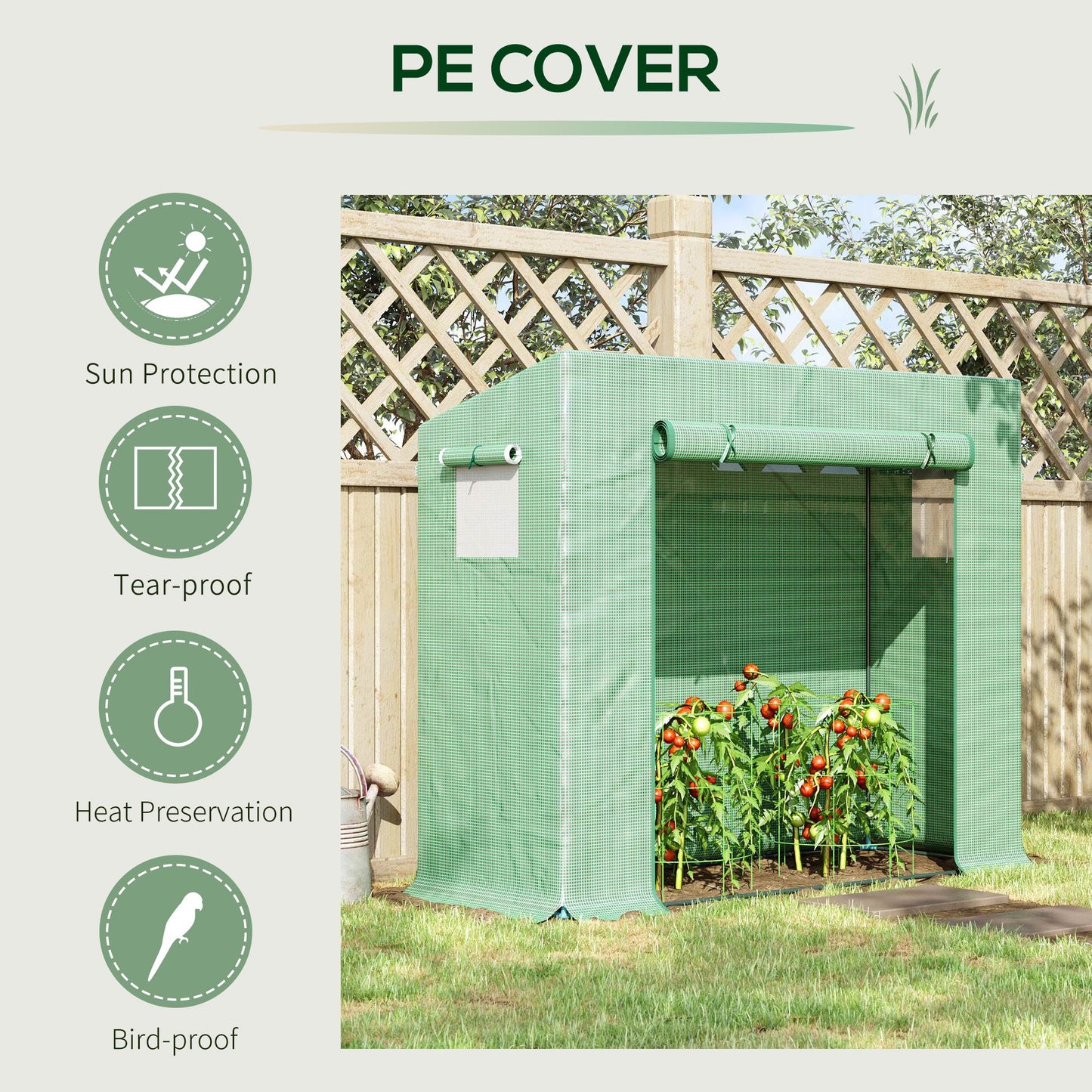 Outsunny Garden Greenhouse with PE Plant Cover, Windows and Zipper Door for Fruit and Veg 198L x 77W x 149-168H cm