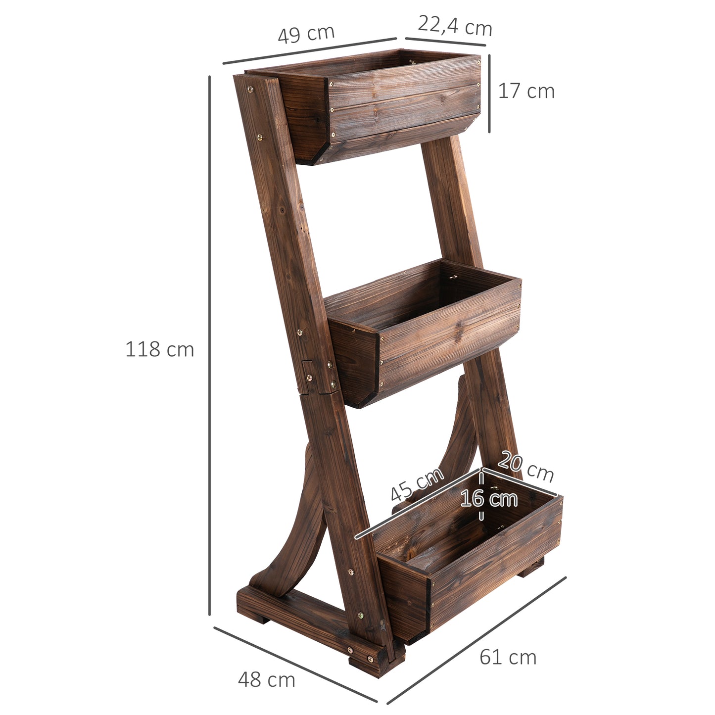 Outsunny 3-Tier Plant Stand Flower Stand Freestanding Outdoor Wooden Flower Rack Vertical Flower Pot Stands, 61 x 48 x 118 cm