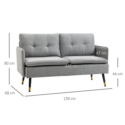 HOMCOM 2 Seater Sofas for Living Room, Fabric Couch, Button Tufted Love Seat with Cushions, Grey