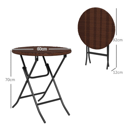 Outsunny Foldable PE Rattan Outdoor Coffee Table, Metal Frame Wicker Round Side Table, Coffee Table Side Table for Lawn, Garden, Mixed Brown