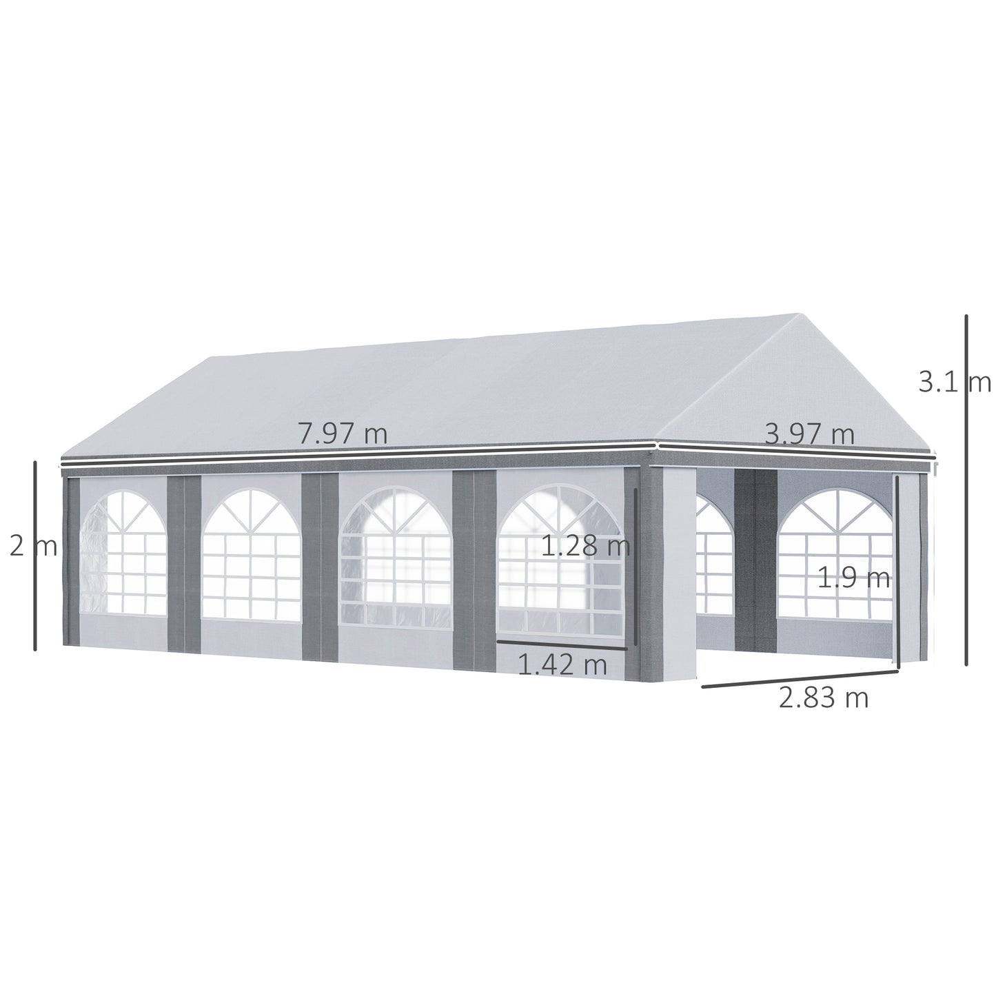 Outsunny 8 x 4m Galvanised Party Tent, Marquee Gazebo with Sides, Eight Windows and Double Doors, for Parties, Wedding and Events