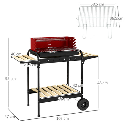 Outsunny Outdoor 5-Level Grill Height Charcoal Barbecue Grill Trolley, Red