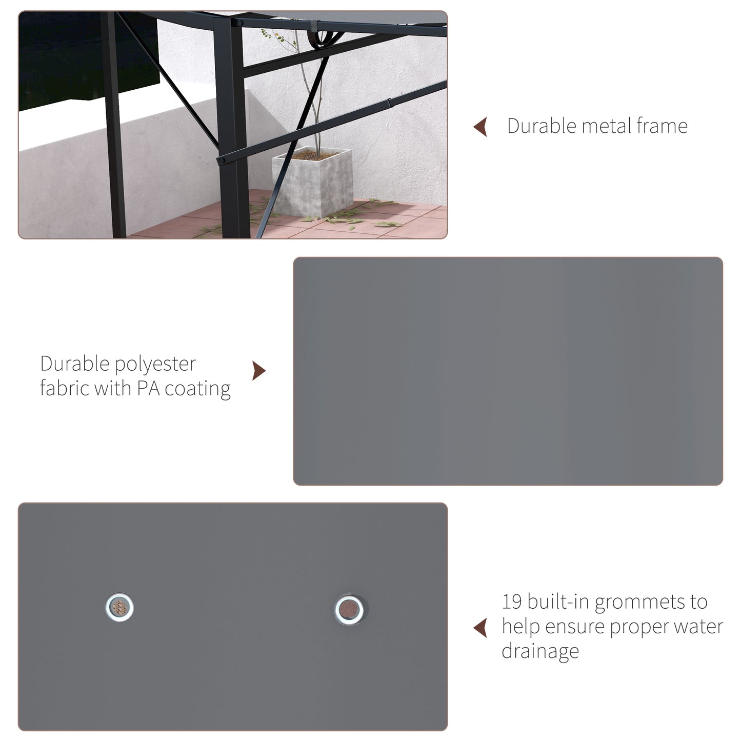 Outsunny 3 x 2.5m Patio Metal Gazebo Door Window Awning Wall Mount Metal Outdoor Shelter Charcoal Grey