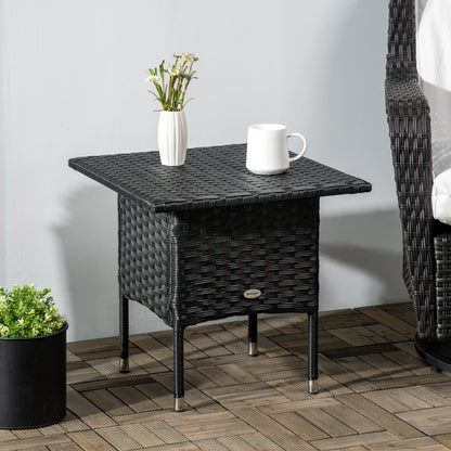 Outsunny Rattan Side Table, Weather-Resistant Outdoor Coffee Table with Durable Plastic Board, Full Woven Top for Garden, Balcony, Black
