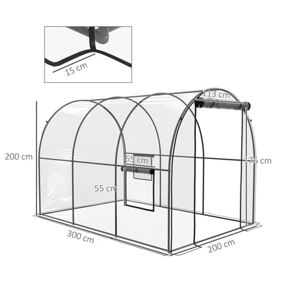 Outsunny Polytunnel Greenhouse Walk-in Grow House with Plasric Cover, Door, Mesh Window and Steel Frame, 3 x 2 x 2m, Clear