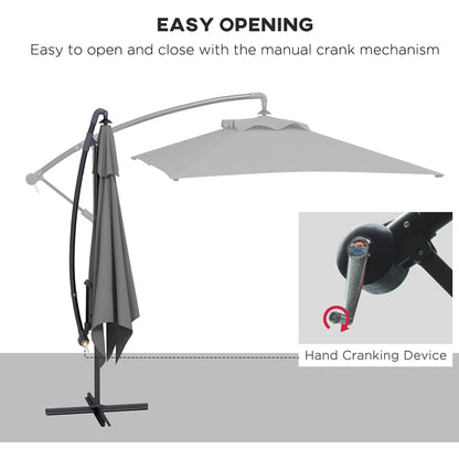 Outsunny 3x2m Cantilever Parasol with Cross Base, Banana Parasol with Crank Handle and 6 Ribs, Rectangular Hanging Patio Umbrella