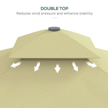 Outsunny 2.5m Square Double Top Garden Parasol Cantilever Umbrella with Ruffles, Beige