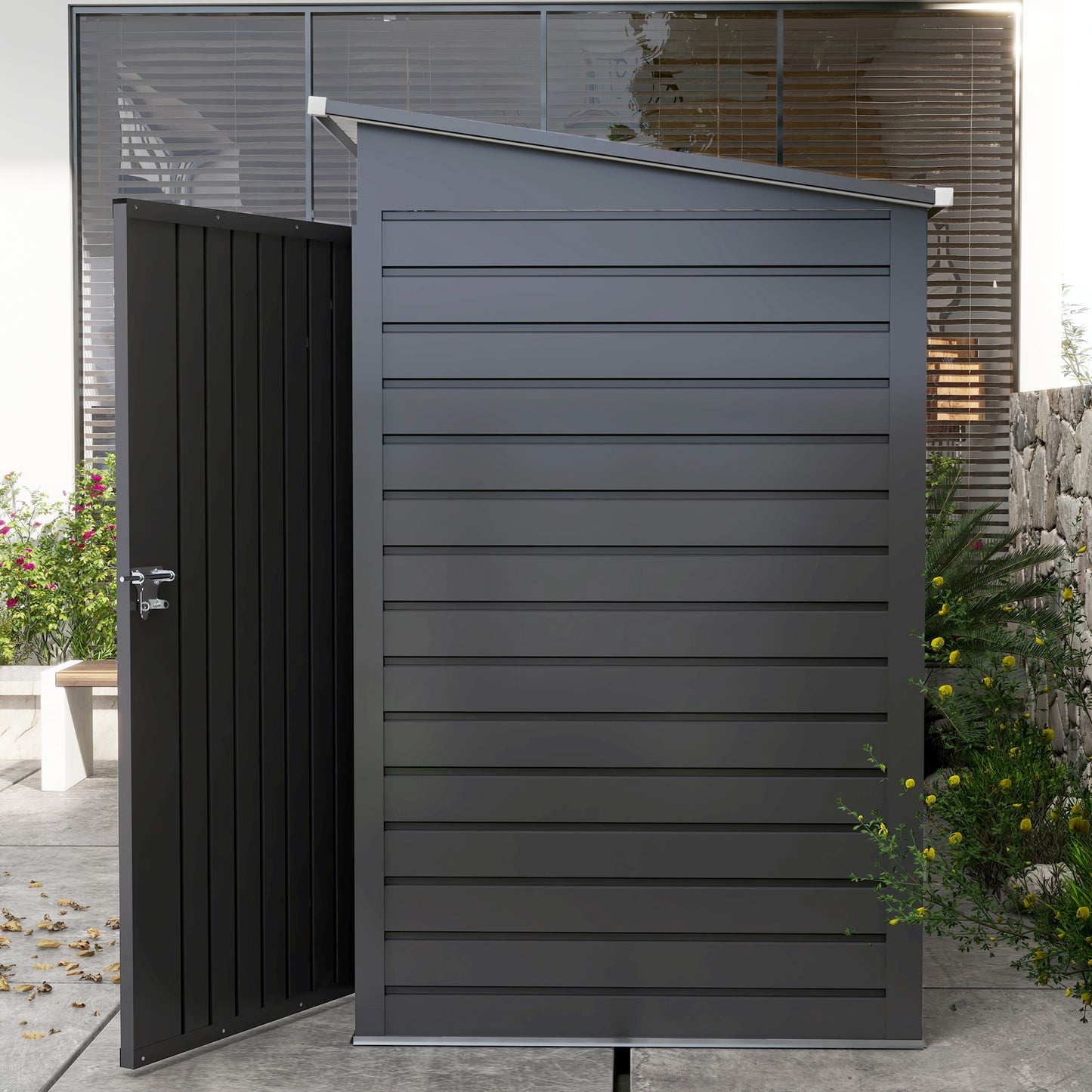 Outsunny 8 x 4FT Galvanised Garden Storage Shed, Metal Outdoor Shed with Double Doors and 2 Vents, Grey