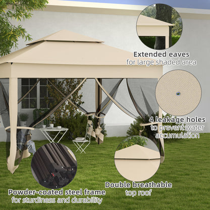 Outsunny 3 x 3(m) Pop Up Gazebo, Double-roof Garden Tent with Netting and Carry Bag, Party Event Shelter for Outdoor Patio, Cream White