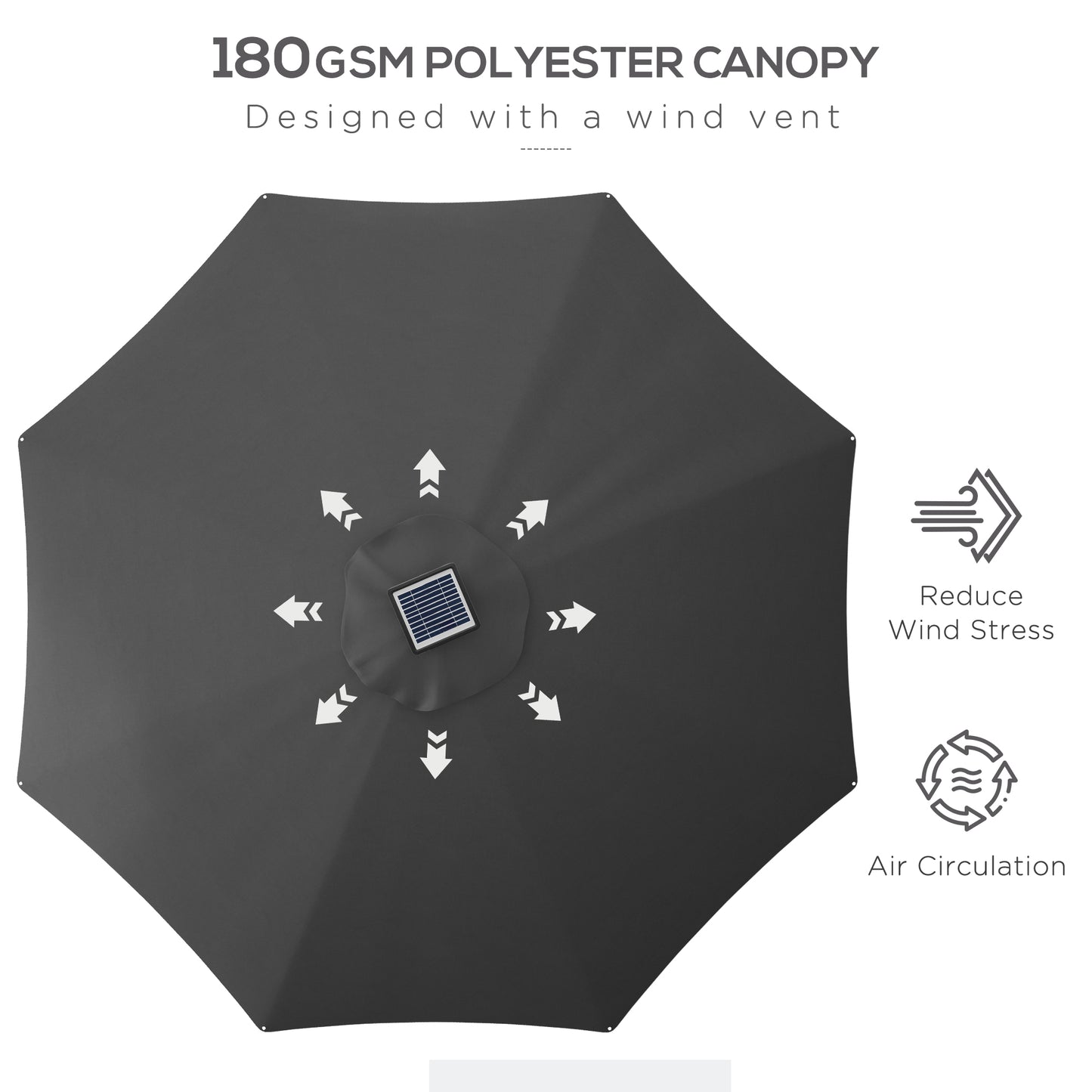 Outsunny LED Patio Umbrella, Lighted Deck Umbrella with 4 Lighting Modes, Solar & USB Charging, Charcoal Grey