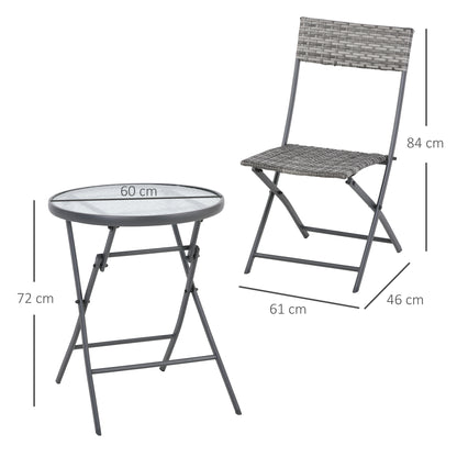 Outsunny 2 Seater Rattan Bistro Set Outdoor Foldable Wicker Conversation Balcony Furniture Set for Outdoor Yard Porch Poolside Lawn Balcony Grey