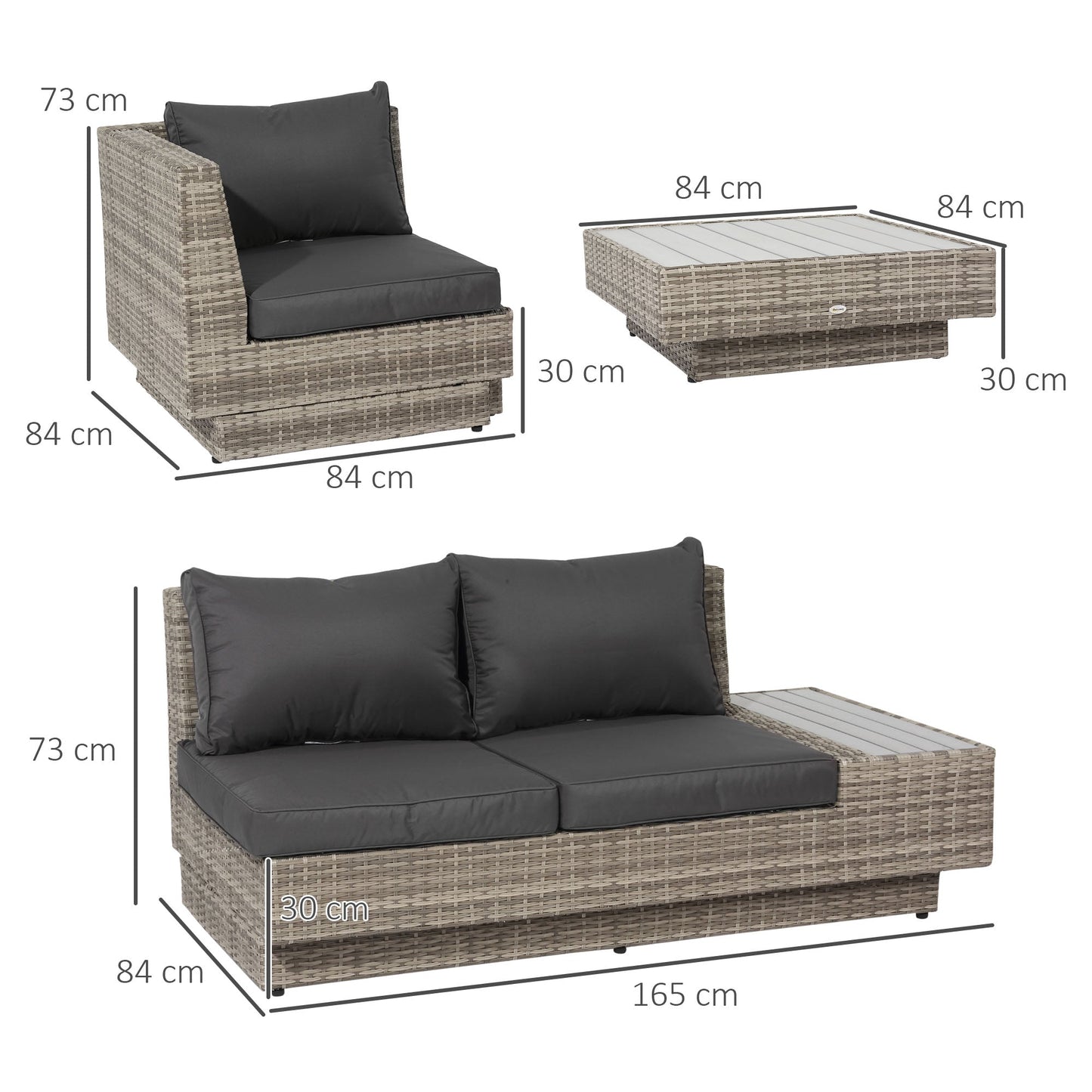 Outsunny 5-Seater Rattan Garden Furniture Outdoor Sectional Corner Sofa and Coffee Table Set  Conservatory Wicker Weave w/ Armrest Cushions, Light Grey