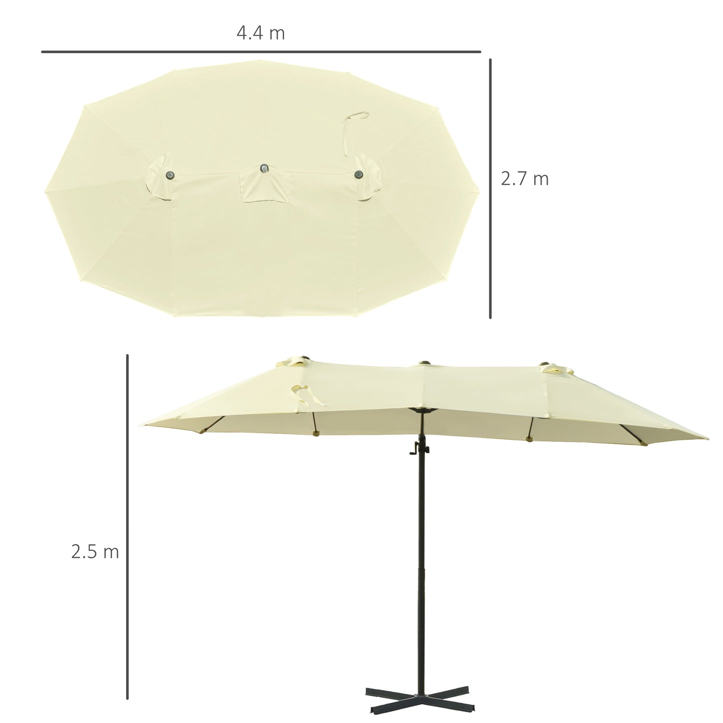 Outsunny Double Parasol Patio Umbrella Garden Sun Shade w/ Steel Pole 12 Support Ribs Crank Handle Easy Lift Twin Canopy - Beige | AOSOM UK