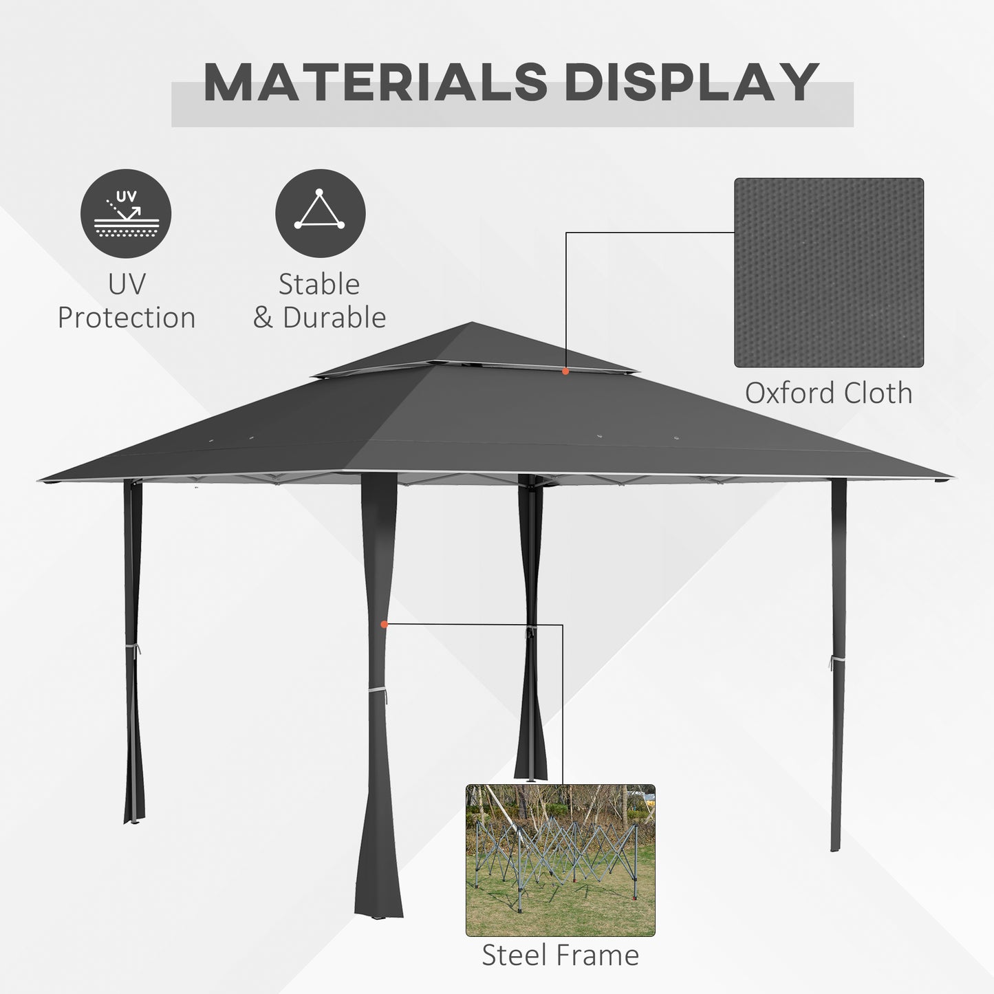 Outsunny Pop-up Gazebo with Double Roof, 4 x 4m, Canopy Tent, UV Proof, Roller Bag, Adjustable Legs, Outdoor Party, Steel Frame, Dark Grey