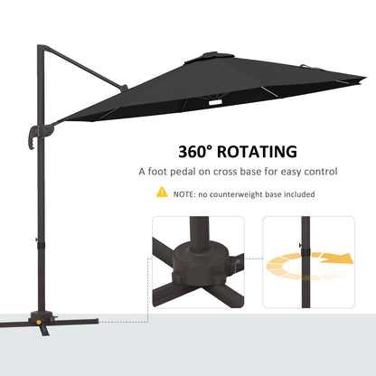 Outsunny 3(m) LED Cantilever Parasol Outdoor Sun Umbrella w/ Base Solar Lights Dark Grey