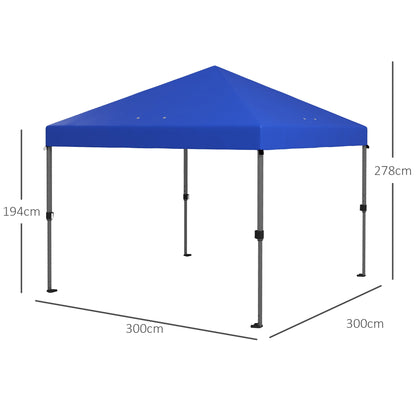 Outsunny 3 x 3(m) Pop Up Gazebo, 1 Person Easy up Marquee Party Tent with 1-Button Push, Adjustable Straight Legs, Stakes, Ropes,