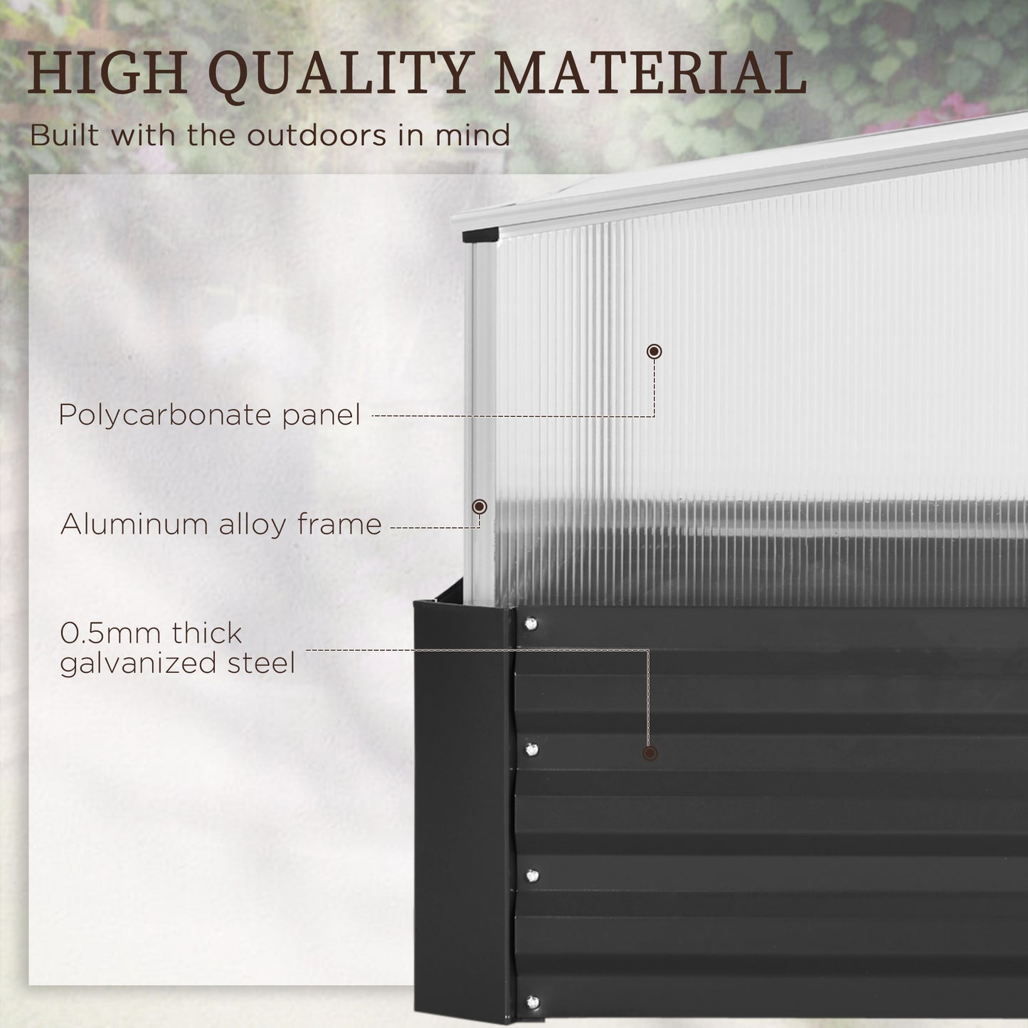 Outsunny Galvanised Raised Garden Bed with Greenhouse，57.5/67.5x 126 x 107, 2-in-1 Desigh, Open Bottom, TOP Windows for Garden, Dark Grey