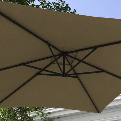 Outsunny Cantilever Parasol: Crank-Operated, 6 Ribs, Cross Base, Rectangular Banana Hanging Umbrella, 3x2m, Brown