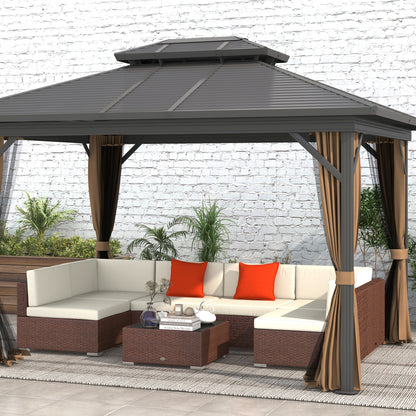 Outsunny Seven-Piece Garden Rattan Set, with Glass-Top Table - Brown