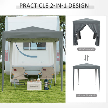 Outsunny Garden Pop Up Gazebo Marquee Party Tent Canopy with free Carrying Case, Removable 2 Walls, 2 Windows, 2m x 2m, Grey