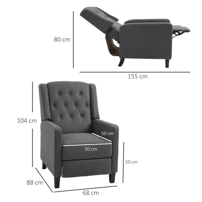 HOMCOM Wingback Recliner Chair for Home Theater, Button Tufted Microfibre Cloth Reclining Armchair with Leg Rest, Deep Grey