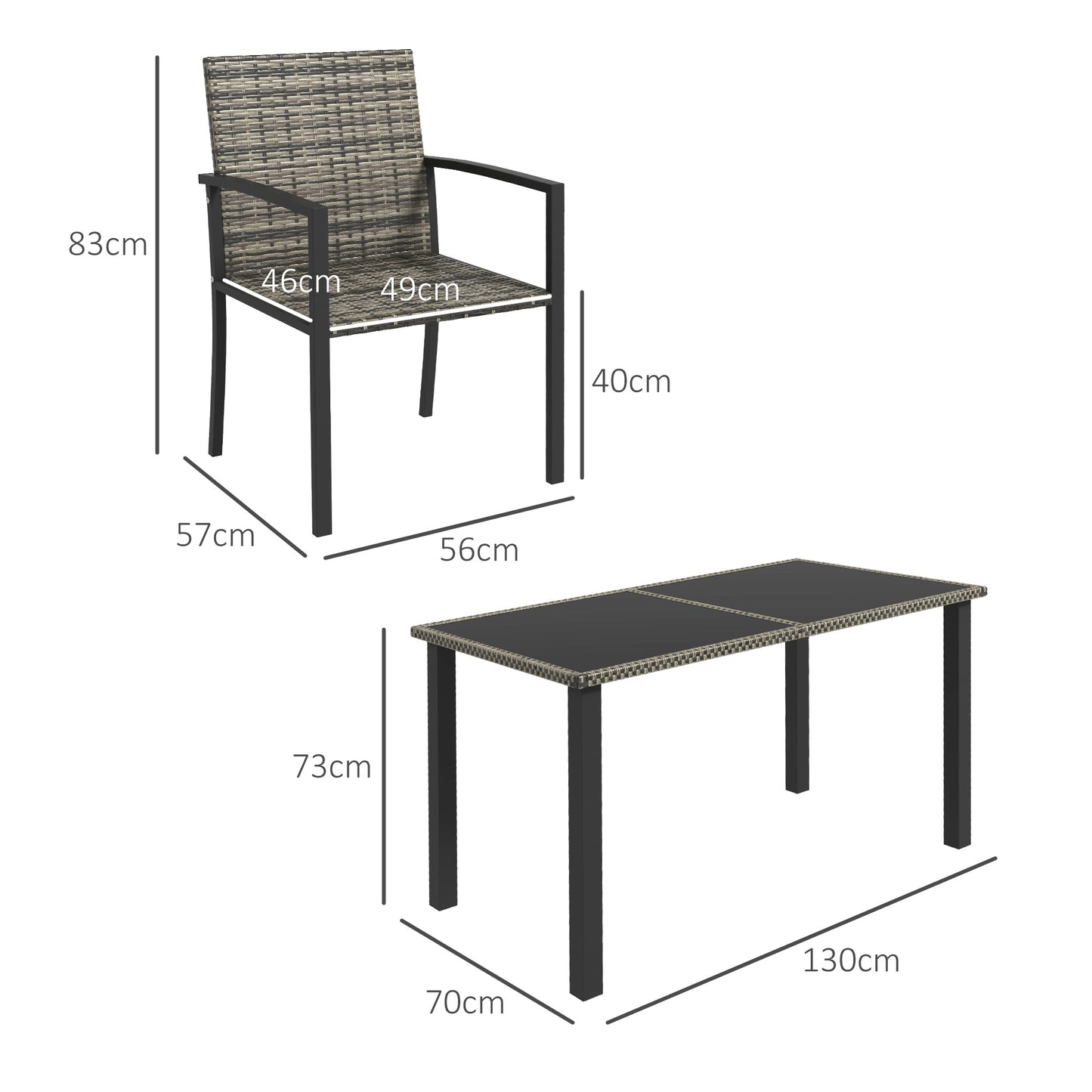 Outsunny Outdoor Dining Set 5 Pieces Patio Conservatory with Tempered Glass Tabletop,4 Dining Chairs - Mixed Grey