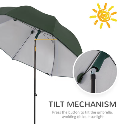 Outsunny 2m Beach Parasol: Fishing Umbrella with Push-Button Tilt, UV30+ Protection, Carry Bag, Emerald Green