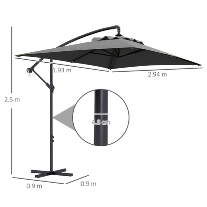 Outsunny 3x2m Cantilever Parasol with Cross Base, Banana Parasol with Crank Handle and 6 Ribs, Rectangular Hanging Patio Umbrella