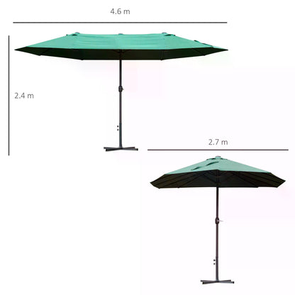 Outsunny 4.6m Garden Parasol Double-Sided Sun Umbrella Patio Market Shelter Canopy Shade Outdoor Dark Green