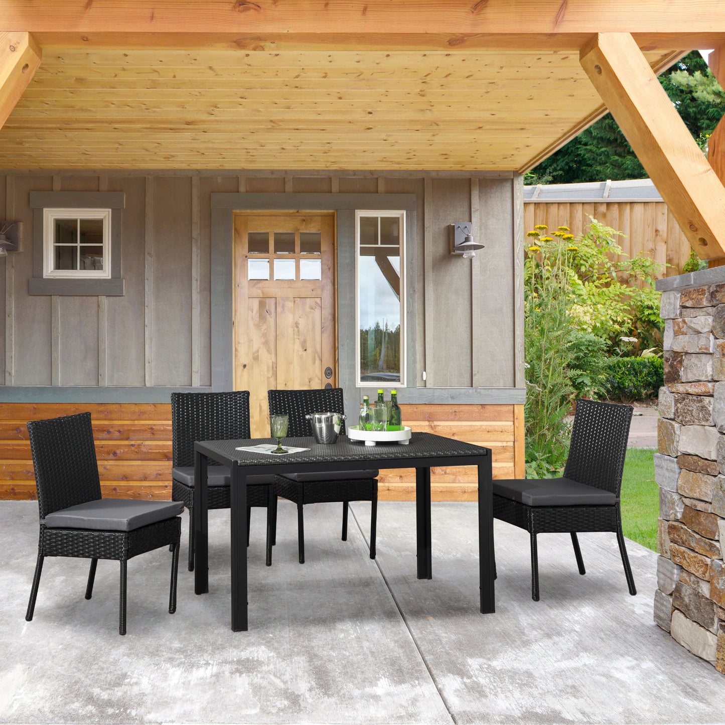 Outsunny Garden Seating: Armless Rattan Quartet, Weather-Resistant, Ebony Elegance