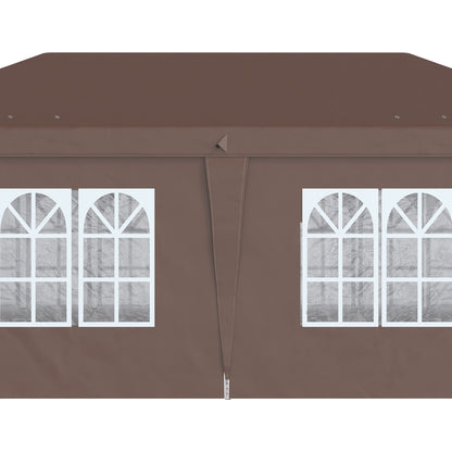 Outsunny 3 x 6 m Pop Up Gazebo with Sides and Windows, Height Adjustable Party Tent with Storage Bag for Garden, Camping, Event, Brown