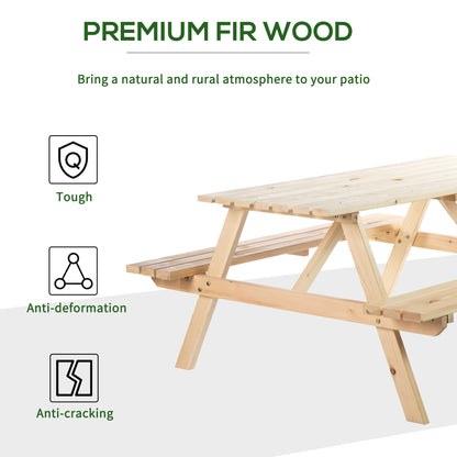 Outsunny 4-Seater Wooden Picnic Table, Outdoor Garden Bench with Parasol Cutout, 150cm, Durable