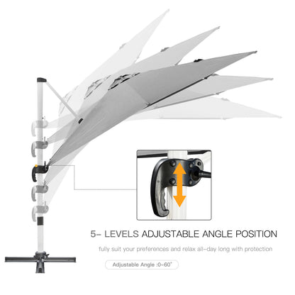 Outsunny 3 x 3(m) Cantilever Parasol, Square Garden Umbrella with Cross Base, Crank Handle, Tilt, 360° Rotation and Aluminium Frame, Grey