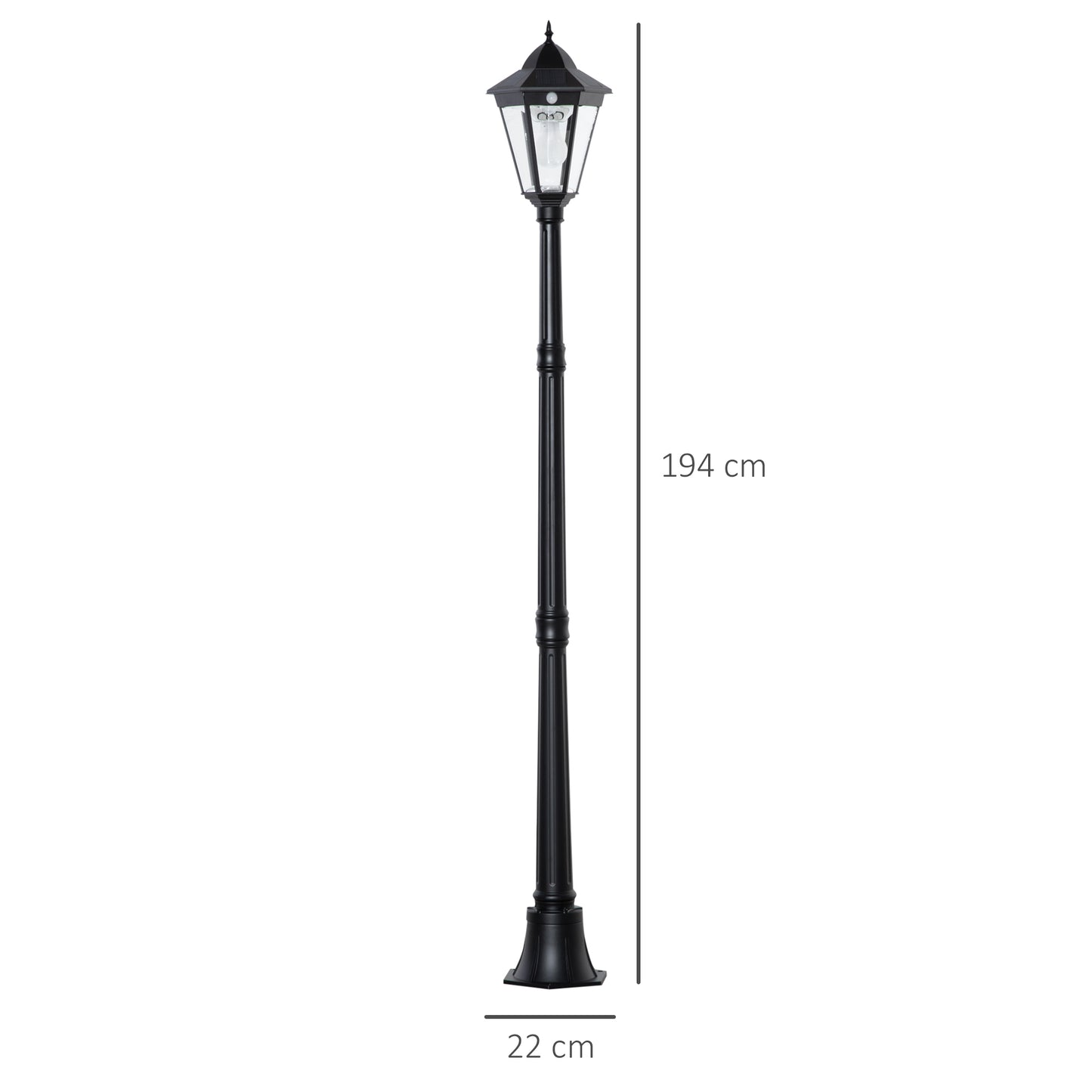 Outsunny 1.9M Garden Lamp Post Light, IP44 Outdoor LED Solar Powered Lantern Lamp with Aluminium Frame for Patio, Pathway and Walkway, Black